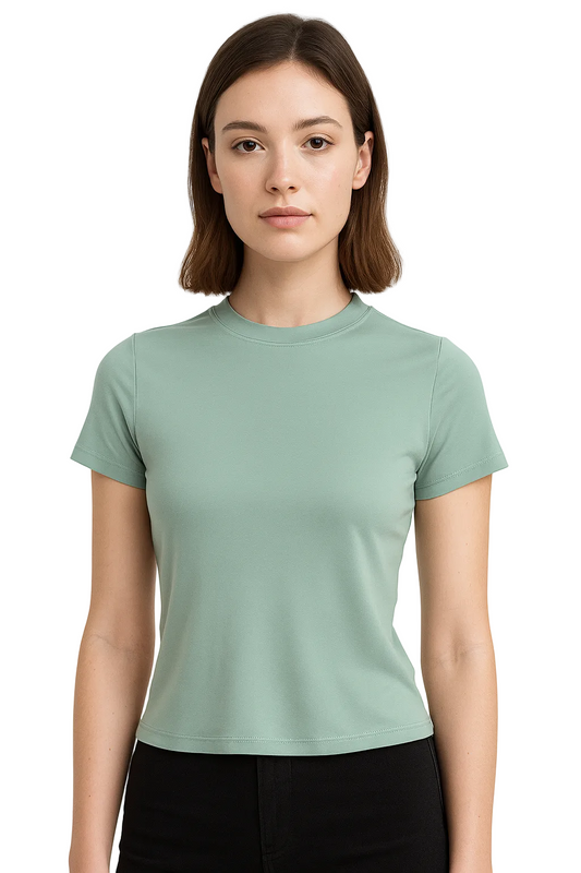 Damski T-shirt z dzianiny o jednolitej powierzchni
