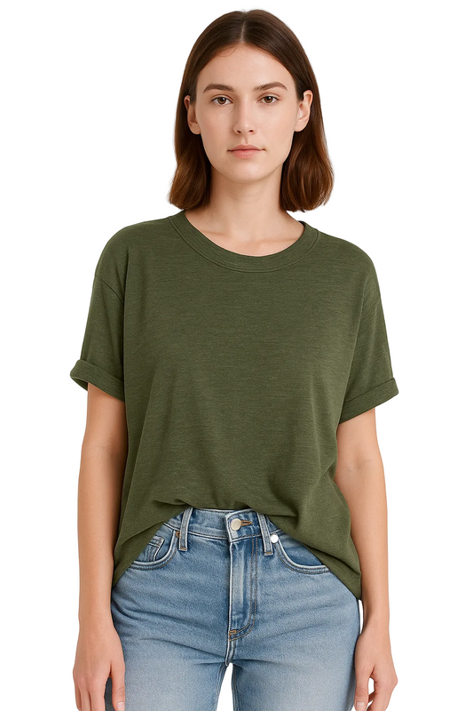 Damski T-shirt z okrągłym dekoltem i krótkim rękawem