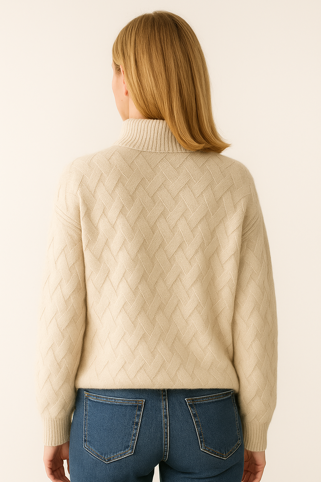 Damski sweter z dzianiny z tkanym wzorem i stójką