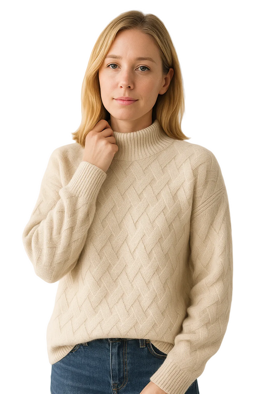 Damski sweter z dzianiny z tkanym wzorem i stójką