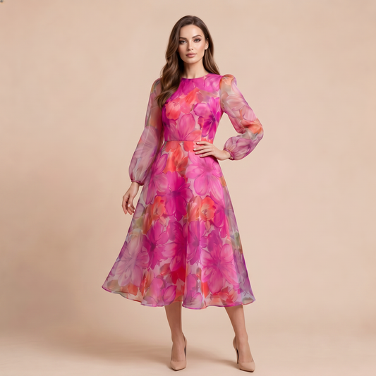 Elegancka sukienka midi w kwiaty